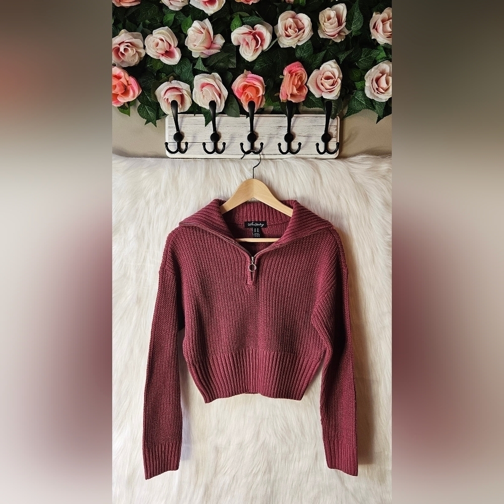 Urban Heritage Cowl Neck Cropped Knit 3/4 Zip Pullover Sweater (NWOT)